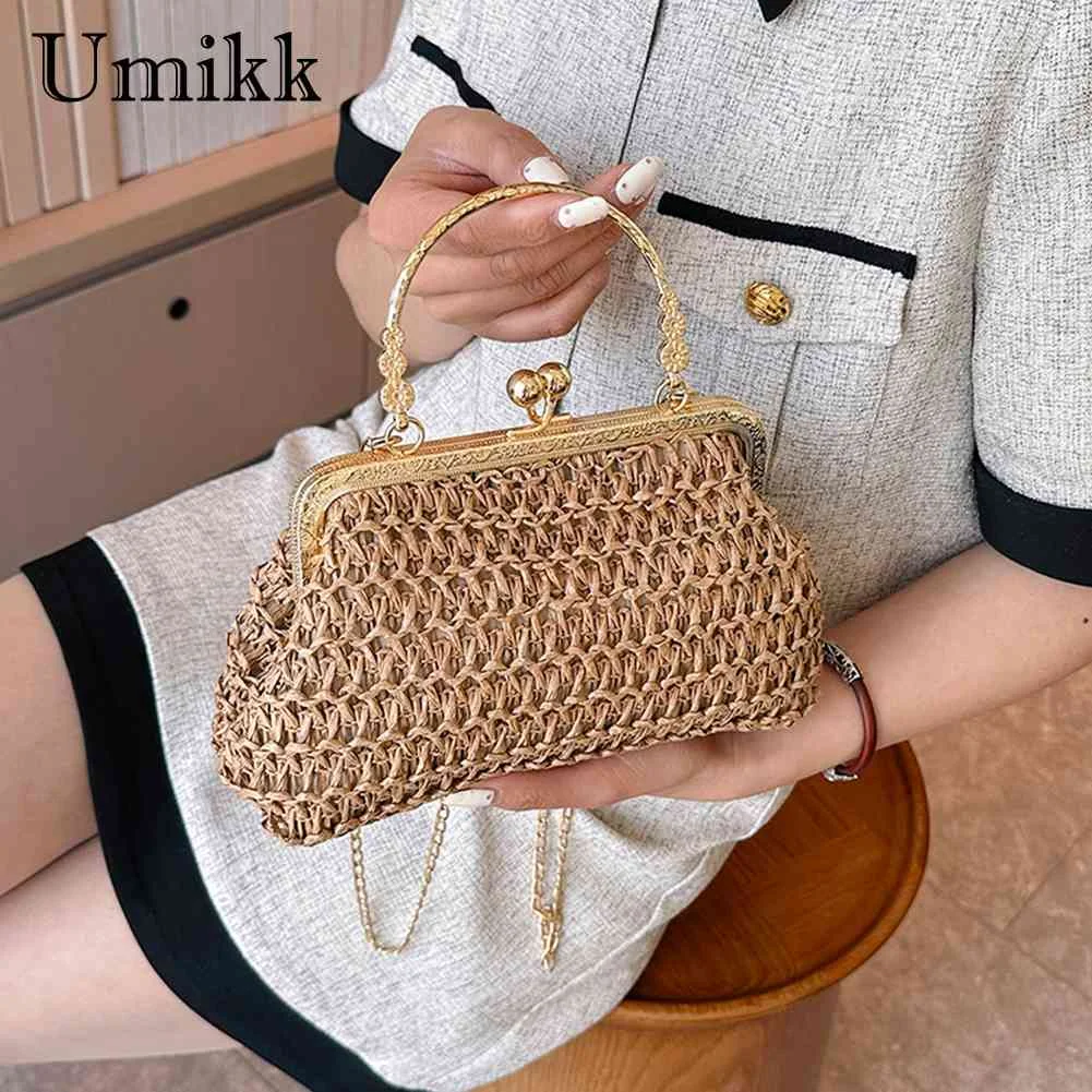 

Fashion Grass Woven Bag Summer Top-Handle Bag Simple Texture Dinner Party Handmade Casual Elegant Portable Totes Evening Bag