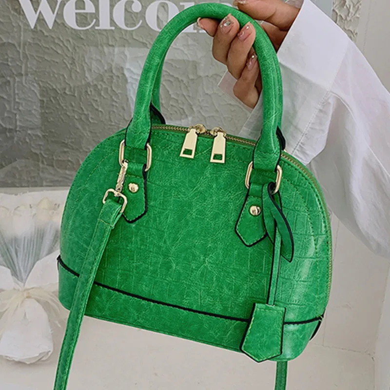 

Female Solid Color Messenger Bag Quality Leather Shoulder Bag Stylish All Match Handbags Women Retro Stone Pattern Crossbody Bag