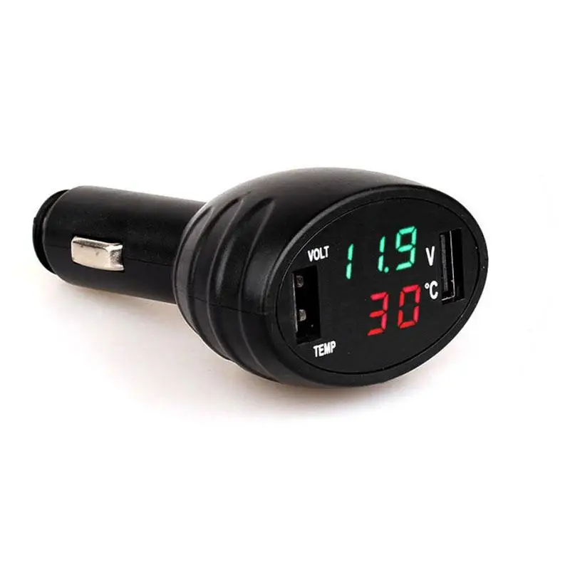 

Автомобильный цифровой светодиодный термометр Вольтметр с двойным USB зарядным устройством монитор температуры