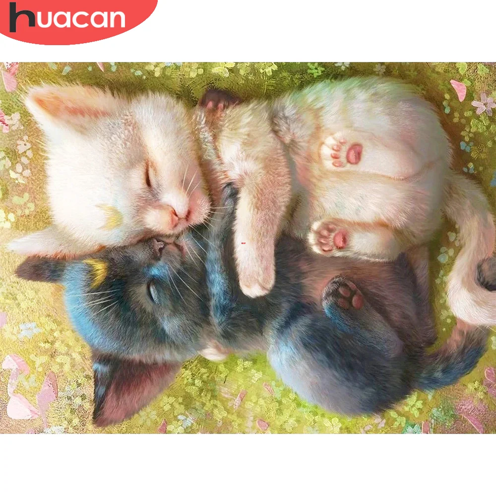 

Набор для алмазной живописи HUACAN, картина с вышивкой кошки, с животными, полноразмерная/круглая основа для спальни