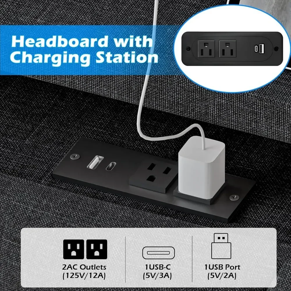 Кровати большого размера с изголовьем кровати и скрытым пространством для