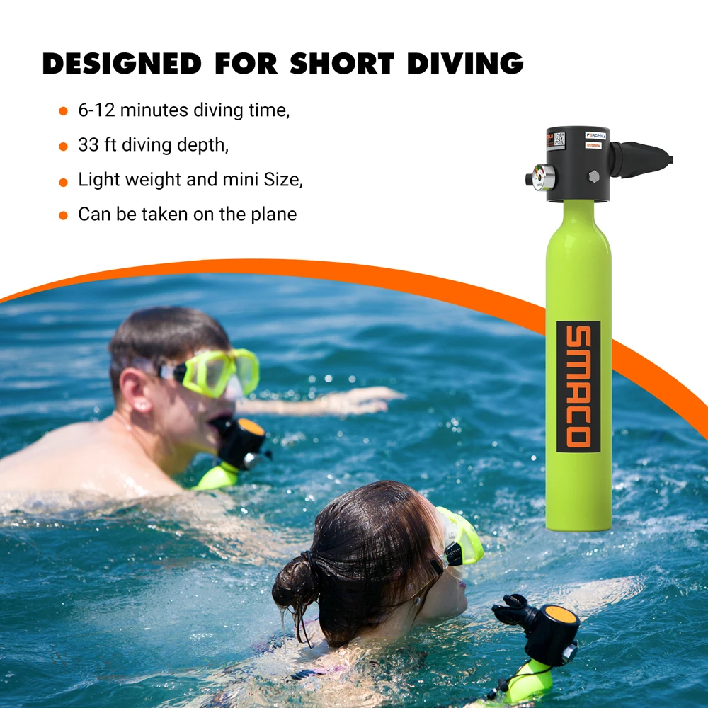 Smaco S300Plus Mini Scuba Tank Diving Equipment Snorkeling Dive Bottle Oxygen Cylinder Scuba Diving Air Tank Set With Hand Pump