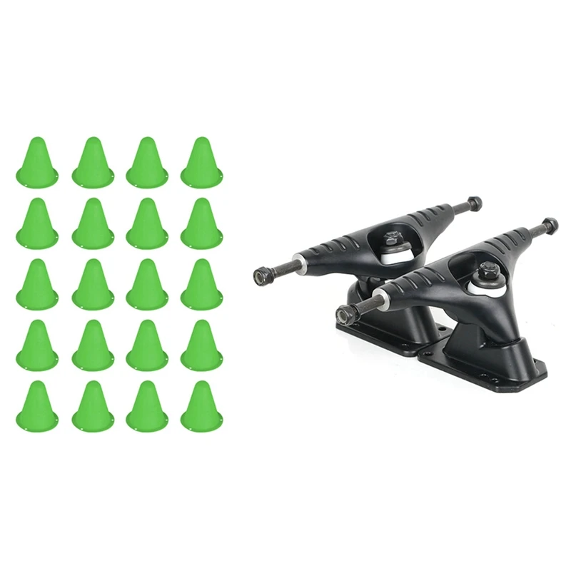 

20Pcs Training Cone Cylinder Outdoor Football Train Obstacles Green & 2X 6.25Inch Land Surfboard Bracket