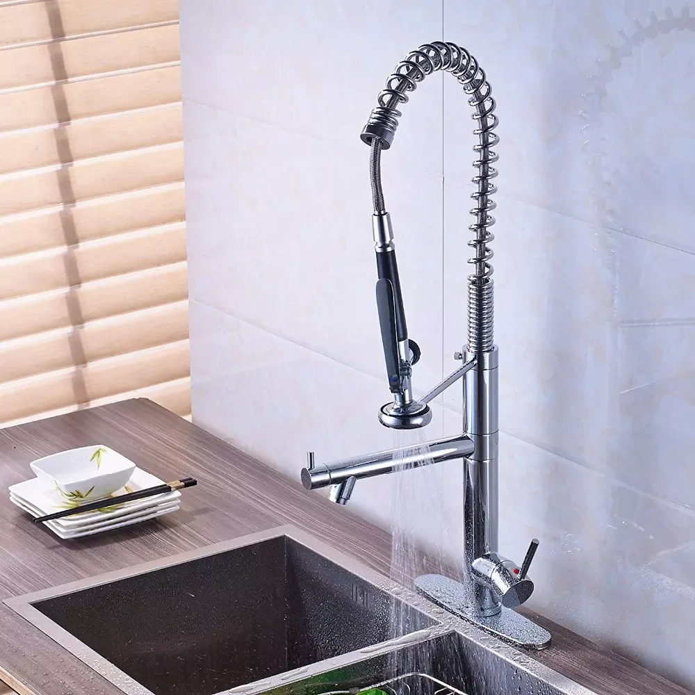 

Sturdy Pre Rinse Spring Pull Down Kitchen Sink Faucet Single Handle with Sprayer Black Bronze Pull Out Kitchen faucet