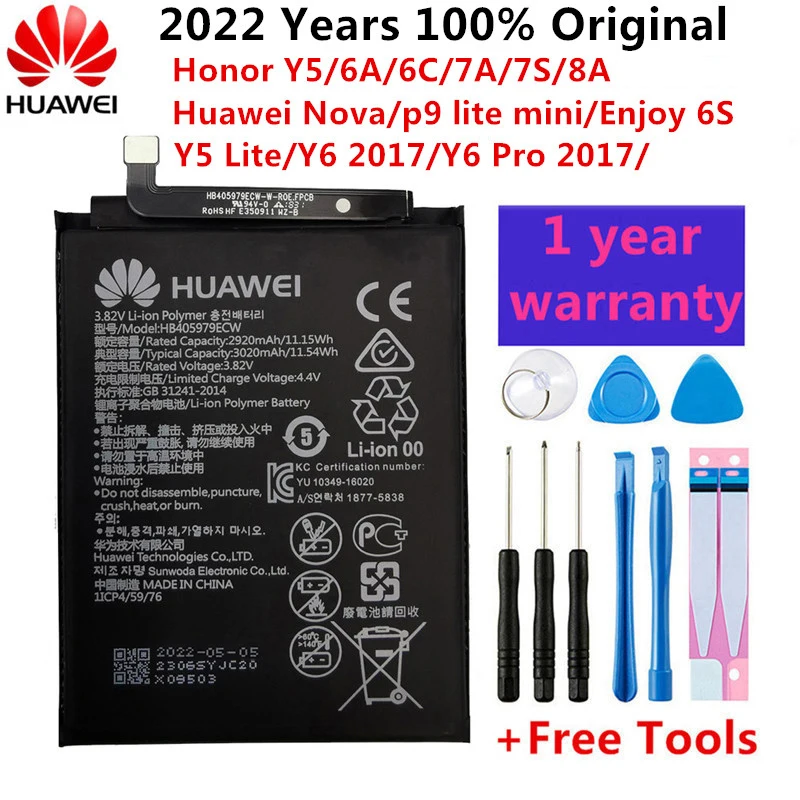 

Оригинальный запасной аккумулятор Hua Wei HB405979ECW для Huawei NOVA CAZ-AL10 Enjoy 6S Honor 6A 7A 8A 6C, литий-ионный аккумулятор 3020 мАч