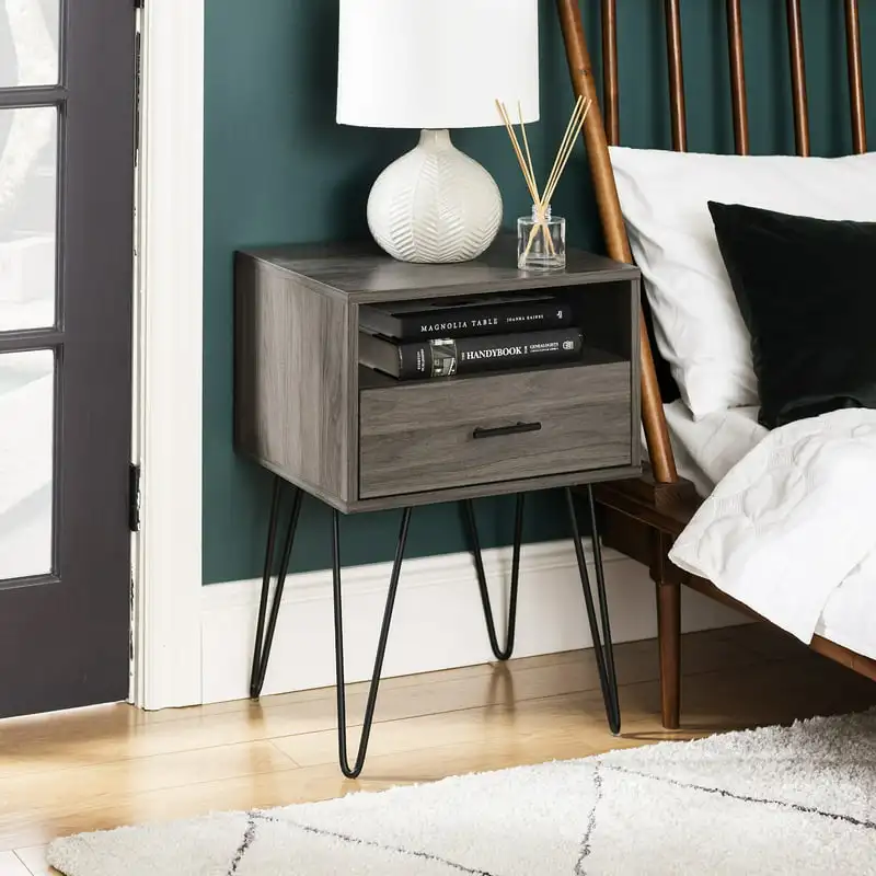

Hairpin Leg Nightstand, Slate Grey