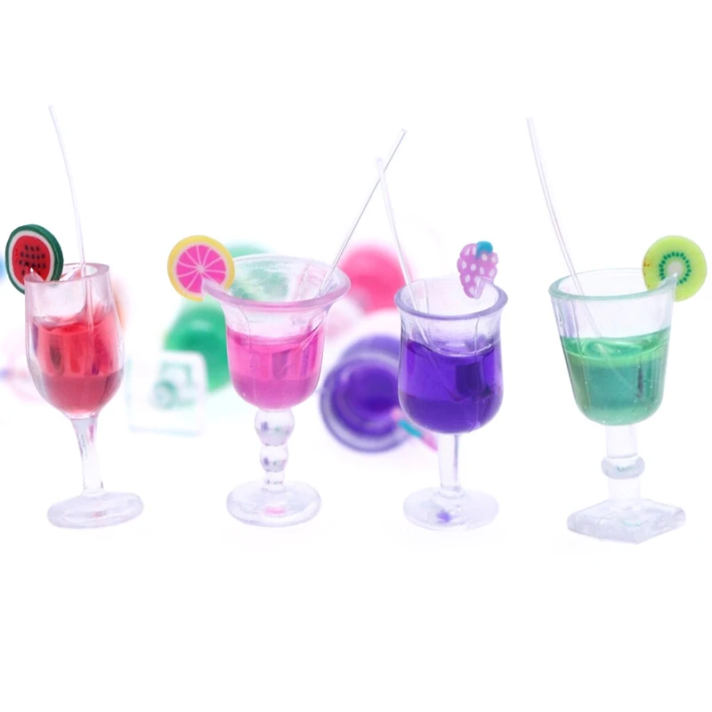 

4Pcs Random Dollhouse Miniature Fruit Cocktail Drinks Cup Model Kids Pretend Play Toy Doll House Accessories