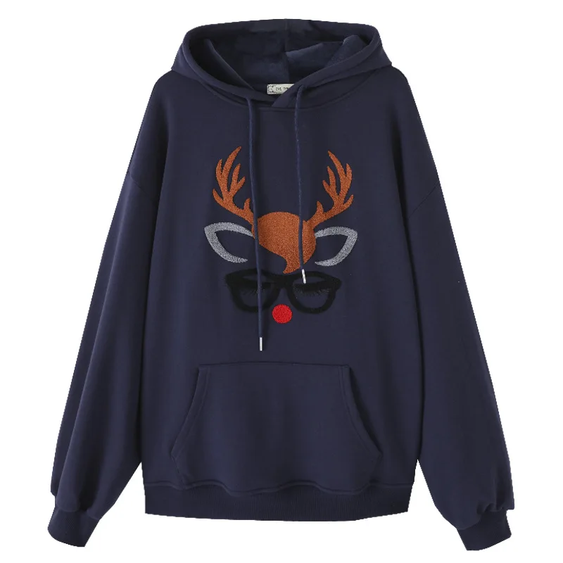 

Plus Size Woman Deer Print Sweatshirts Hoodies Korea Aesthetic Vintage Clothes Women Loose Body Pull Full Sleeve Kawaii Homewear