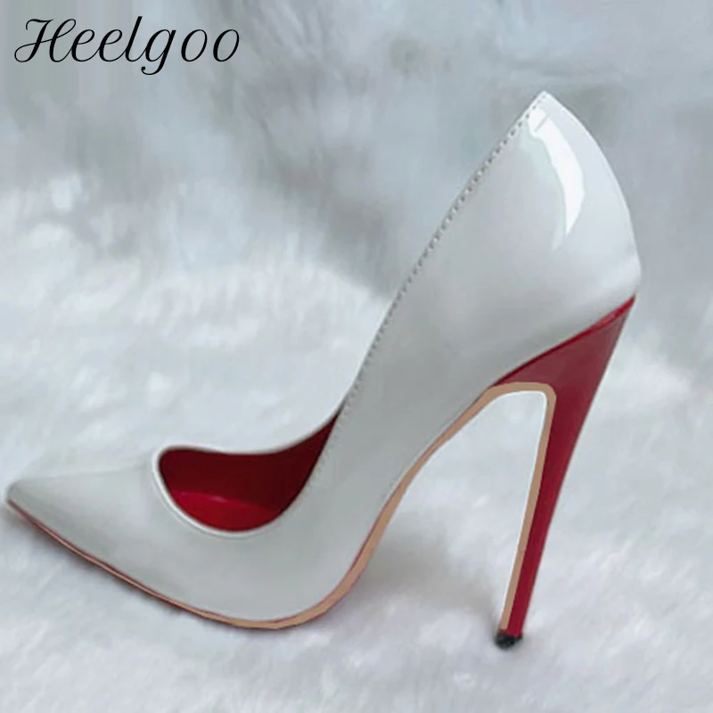 

Heelgoo White Red Clash Women Pointy Toe High Heel Shoes OL Basic Slip On Stiletto Pumps for Party Wedding Dress Plus Size 33-46