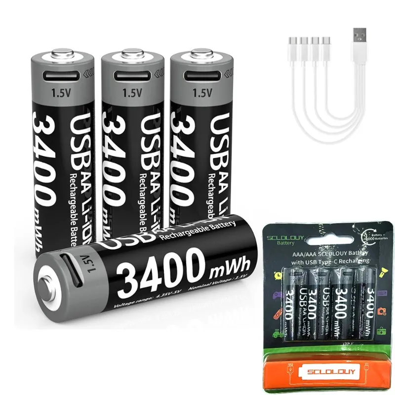 Фото Литий-ионный перезаряжаемый аккумулятор USB 1.5V AA 3400mWh для смарт-замков, микрофонов, фонариков, будильников, камер №3