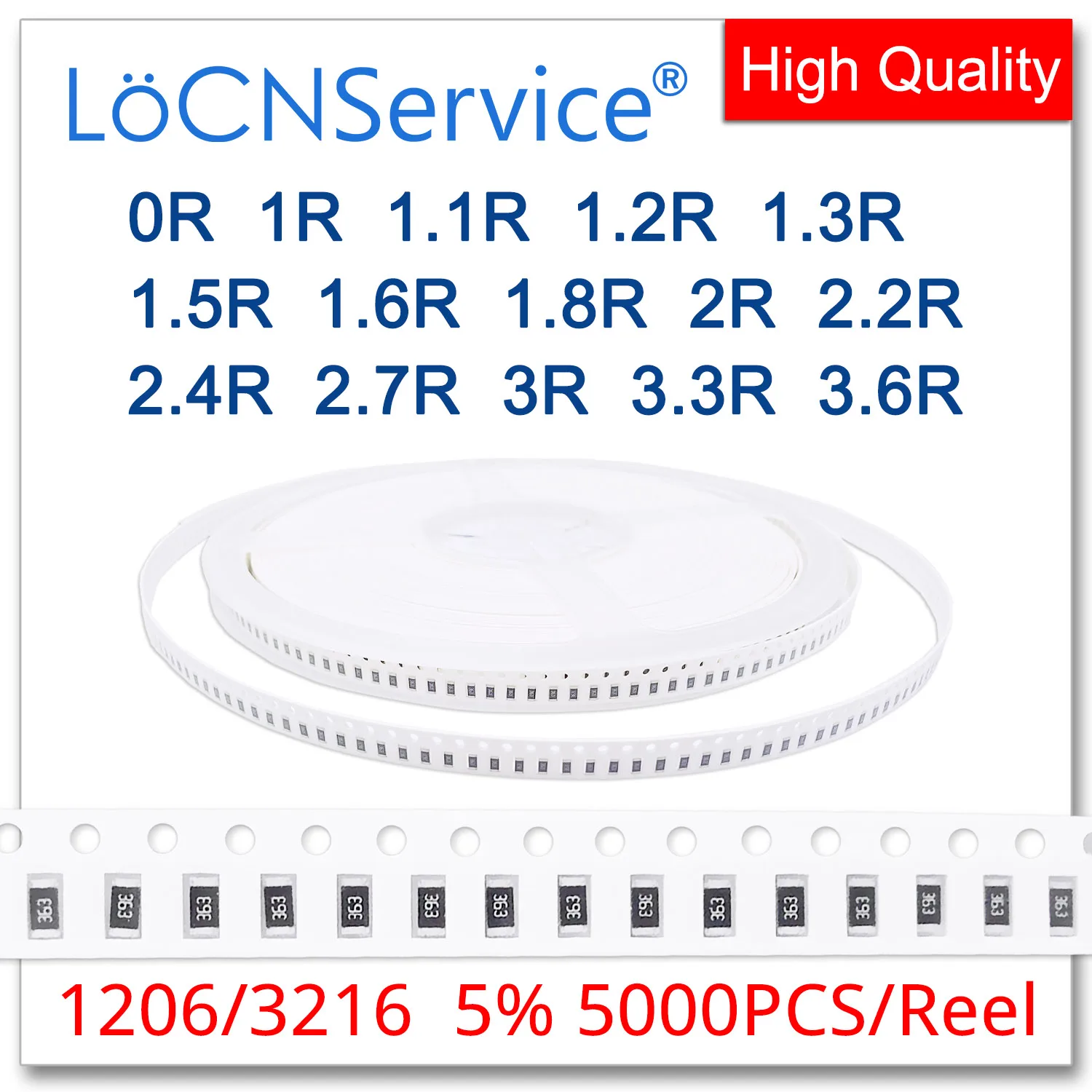 

LoCNService 1206 J 5% 5000pcs 0R 1R 1.1R 1.2R 1.3R 1.5R 1.6R 1.8R 2R 2.2R 2.4R 2.7R 3R 3.3R 3.6R smd 3216 resistor OHM