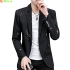 Модный костюм с принтом, куртка, мужское платье для свадебной вечеринки, пальто, Мужская Модная приталенная фигурка, Мужской Блейзер золотисто-красного цвета