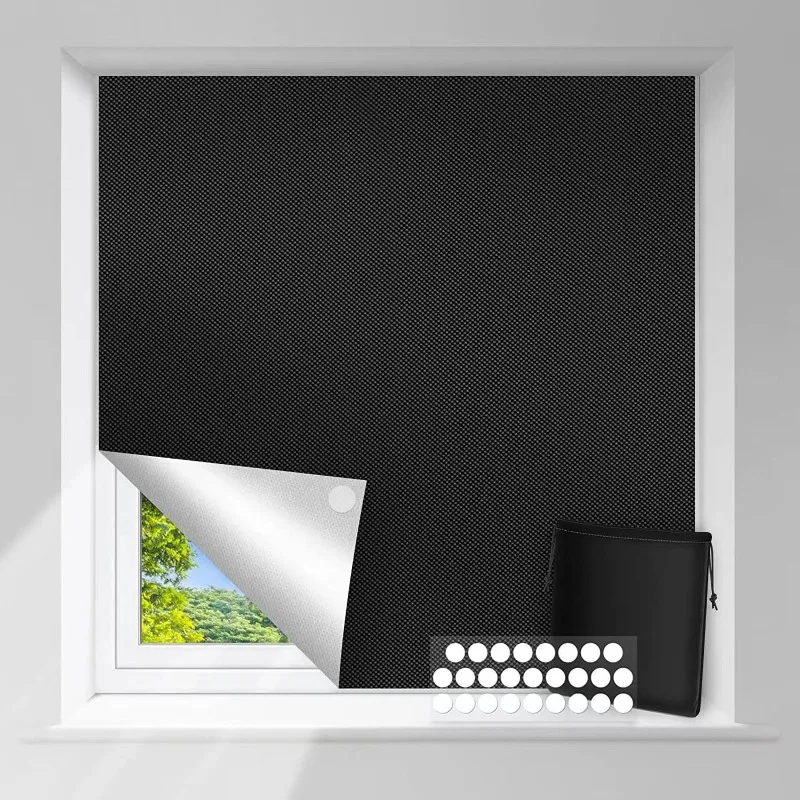 

Portable Travel Balcony Black Full Blackout Curtains for Bedroom Without Punching and Can Be Cut and Pasted