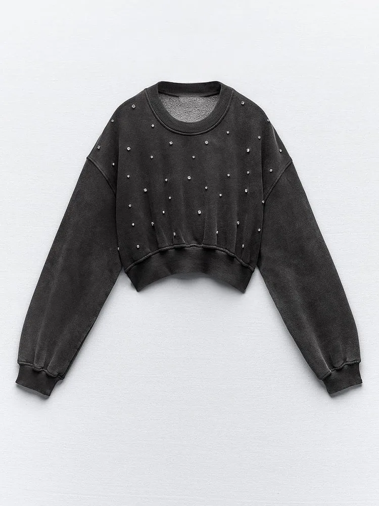 

Новинка Осенняя Женская универсальная Короткая Толстовка Zach AiIsa с круглым вырезом и длинными рукавами в стиле ретро