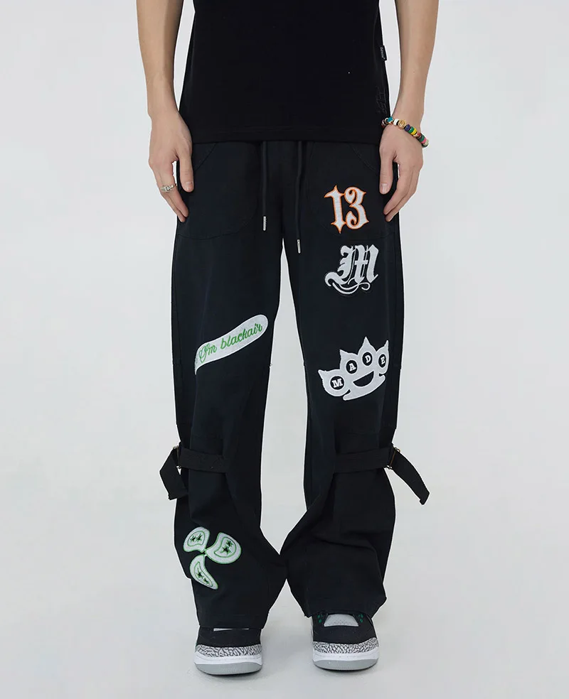 Hip Hop Camouflage Embroidery Casual Jeans Trousers Loose Cargo Harakuju Denim Pants For Male Patchwork Streetwear