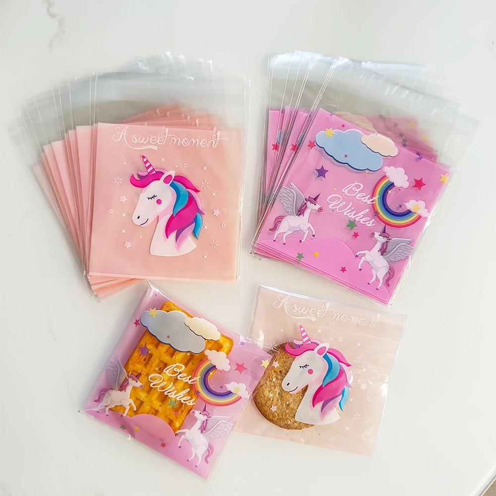 

100Pcs unicorn Cookies Candy Packaging Bags for Girls Birthday Party supplies Unicorn Gift Bag Unicorn Theme Party Decorations