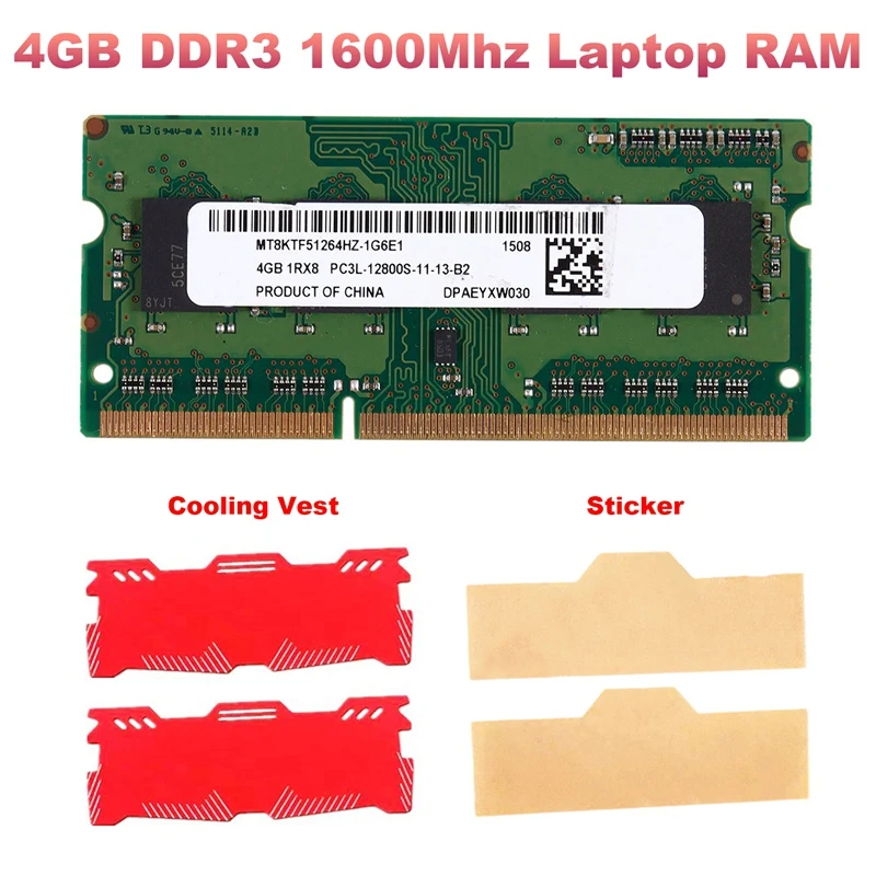 

Оперативная память для ноутбука 4 ГБ DDR3 1600 МГц ОЗУ + охлаждающий жилет рефлектор PC3 12800 DDR3L 1,35 в память Sdram для ноутбука
