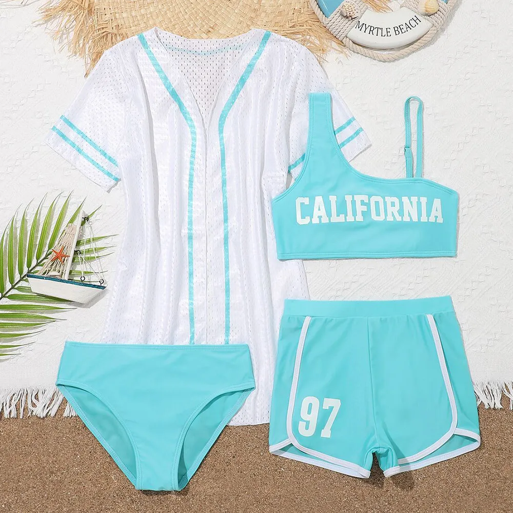 

Купальник для девочек с надписью и накидкой, на возраст 7-12 лет