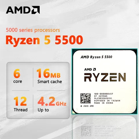 AMD Ryzen 5 5500 R5 5500 - Ryzen 5 5000 Серия 6-ядерный разъем AM4 65 Вт Нет встроенной графики для настольного компьютера