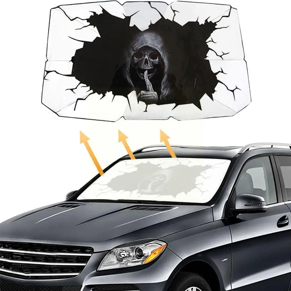 

Halloween Horror Printing Umbrella Foldable Car Windshield Cover Umbrella Front Car Heat Window Insulation Shade Uv K1w7