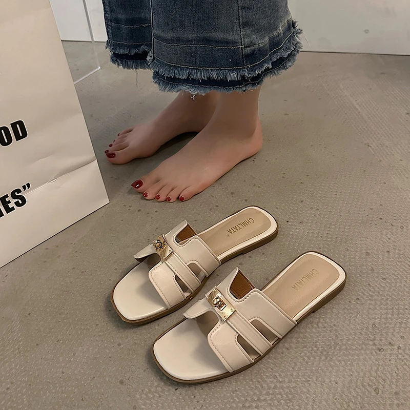 Ladies Shoes 2023 Hot Sale Open Toe Women's Slippers Summer Solid Color Shoes Female Casual Flat Beach Flip Flops Large Size