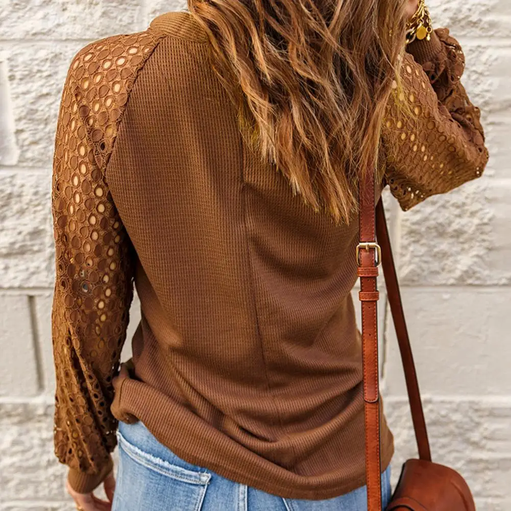 

Lady Top Trendy Long Sleeves Soft Patchwork Women Shirt Daily Clothes