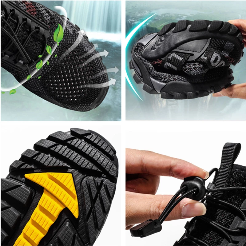 JIEMIAO Men Hiking Shoes Mesh Breathable Male Sneakers Quick Dry Aqua Shoes Outdoor Non-Slip Trekking Climbing Sports Shoes