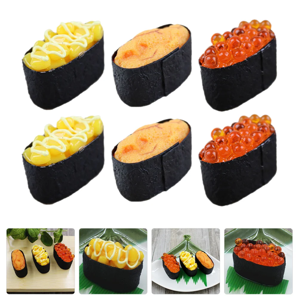 

6 шт., мини-игрушка, искусственная японская модель еды, Реалистичная еда, суши, сашими, реквизит для демонстрации кухни, модель Onigiri