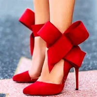 new spring summer fashion sexy big bow pointed toe high heels sandals shoes woman wedding party pumps dress shoes large size 43