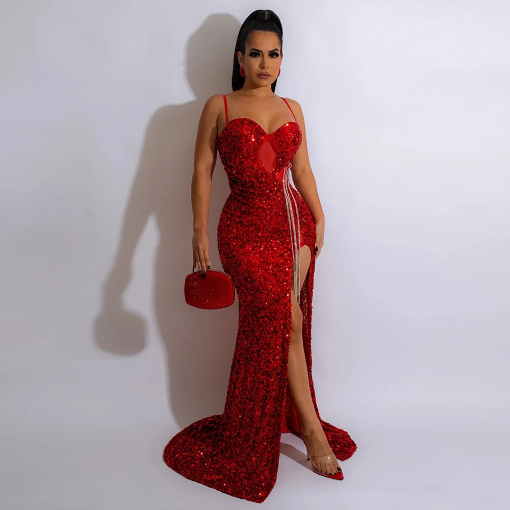 

Женское вечернее платье-русалка, элегантное красное платье с квадратным вырезом и разрезом сбоку, платье для выпускного вечера