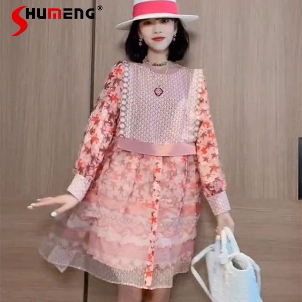 

Европейский стиль весна-лето 2022 Новинка женское корейское платье из двух частей женское Модное Элегантное приталенное свободное шифоновое...