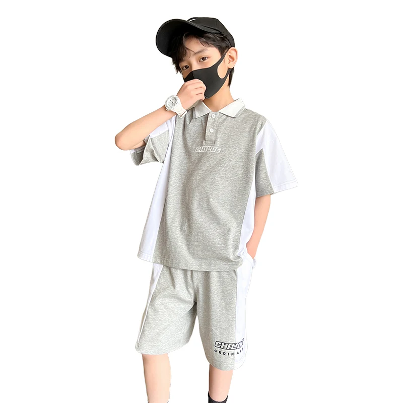 Children's Summer Clothing Set For Boys 2022 New Korean Style Kids Two-piece Tracksuit Patchwork Polo Shirt + Shorts Suit 5-14 Y
