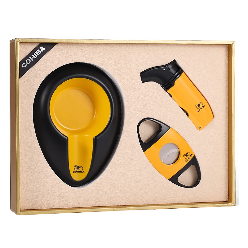 

Набор аксессуаров для сигар COHIBA, набор из 3 предметов, пепельница для зажигалки сигар, высококачественный подарочный набор для друзей, Порта...