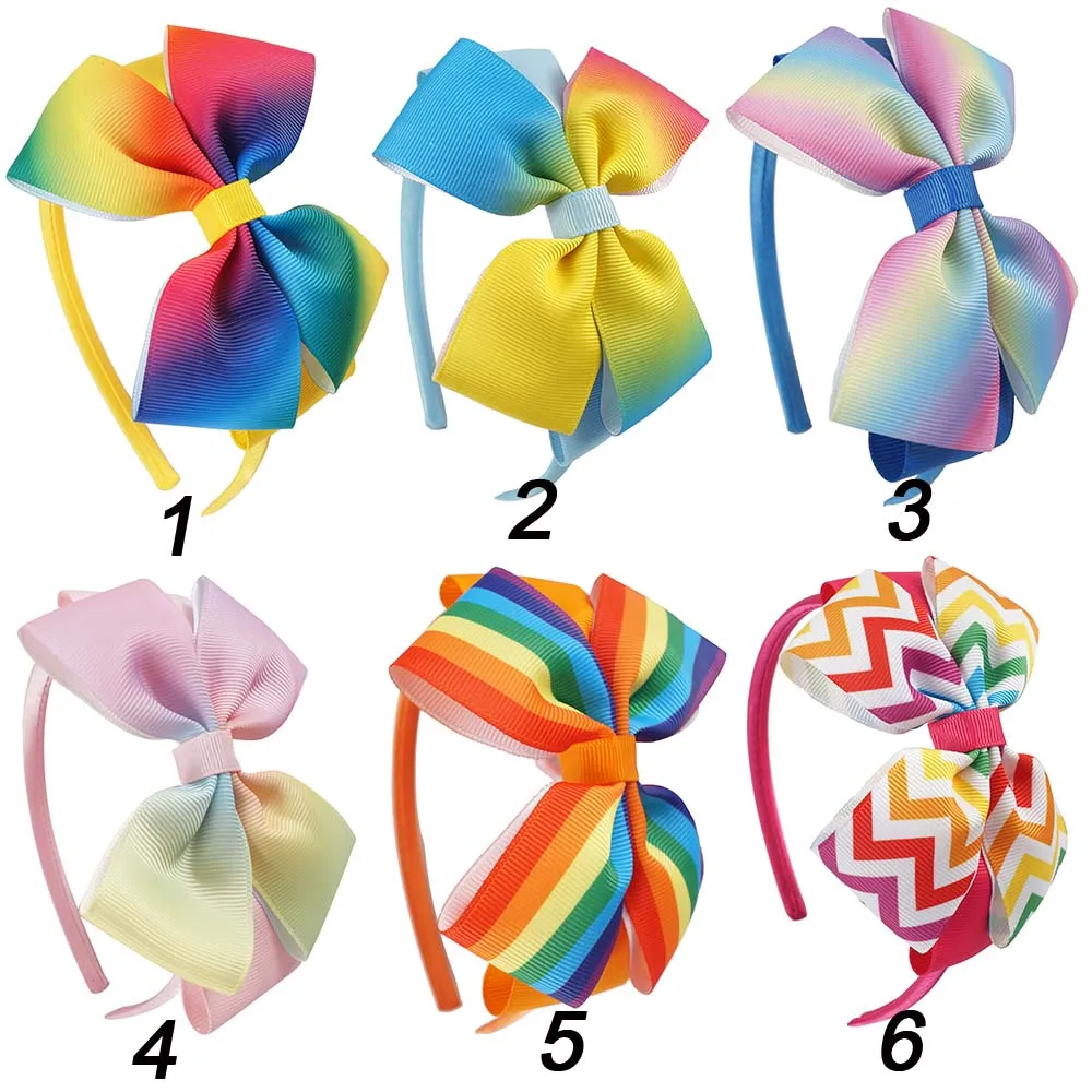 

ncmama Satin Covered Hairbands With Rainbow Hair Bows For Kids Girls Printed Ribbon Bows Hard Headbands Hair Accessories