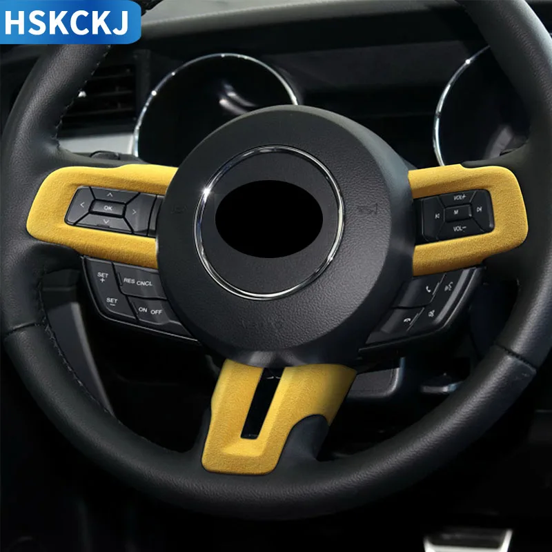 

For Ford Mustang 2015 2016 2017 2018 2019 2020 2021 Car Steering Wheel Protection Cover Yellow Suede Trim Interiors Accessories