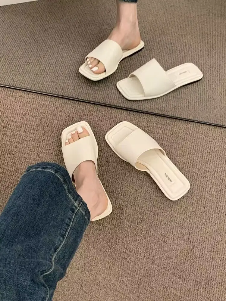 

Female Shoes Rubber Flip Flops Womens Slippers Outdoor Low Slides 2023 Hawaiian Summer Flat Scandals Retro Rome PU Basic Fabric