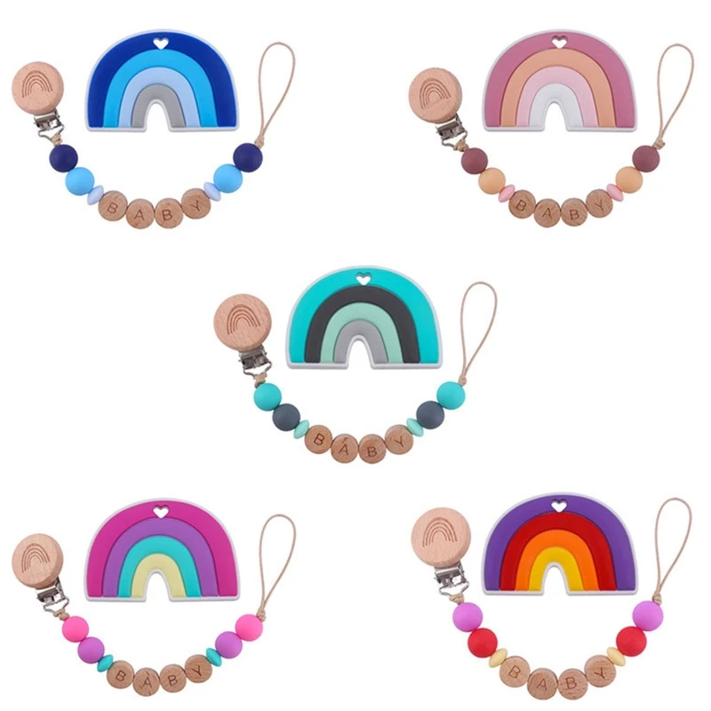 

2 Pcs Baby Pacifier Chain Clip Rainbow Teether Set Newborn Nipple Dummy Holder
