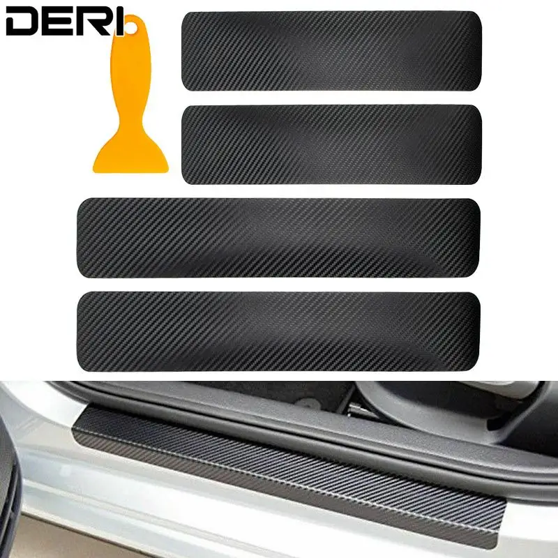 

5D Car Door Sill Protector Strip Scuff Plate Carbon Fiber Universal Anti Scratch Scuff Plate Pedal Scratchproof Protective Tape