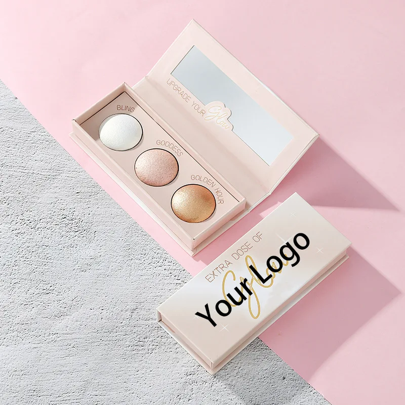 

Private Label Golden Highlighter Powder Palette 3 Colors Glitter Face Contour Brighten Makeup Shimmer Illuminate Cosmetic