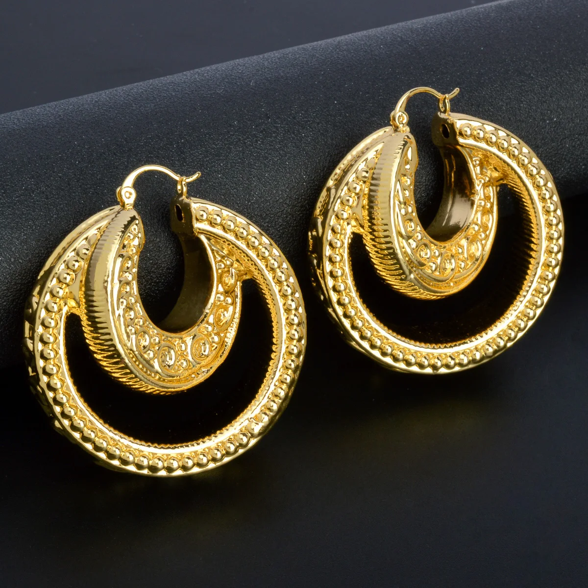 

Nigeria Africa 18K Gold Color Earrings for Women Irregular Big Ring Earring Italian Dubai Lady Ear Drop Party Daily Wear Jewelry
