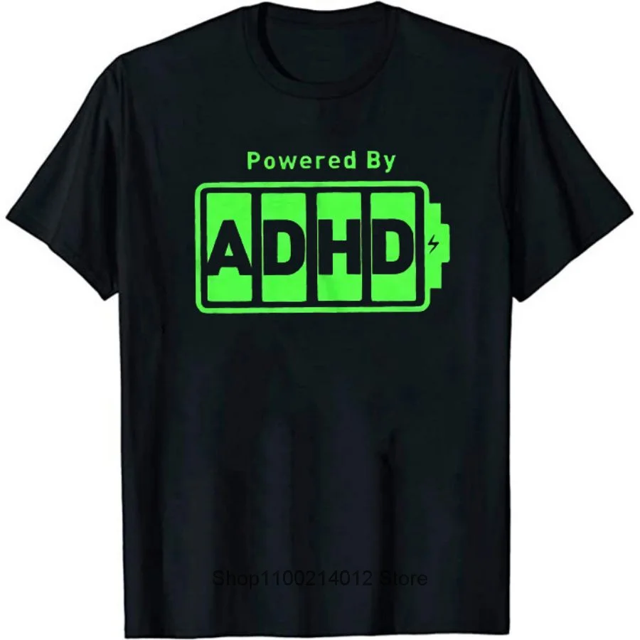 

Battery Powered ADHD T Shirt Funny Energy ADD Attention Deficit Tee Summer Hipster Short Sleeves T Shirt Casual Men's Top Tee