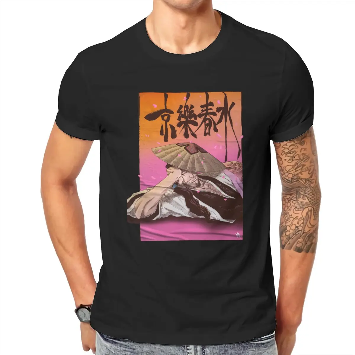 

Shunsui Kyōraku ZOMBIEPOWDER BLEACH Men T Shirts Anime Japanese Kanji Word Tees Short Sleeve T-Shirts Cotton Plus Size Tops