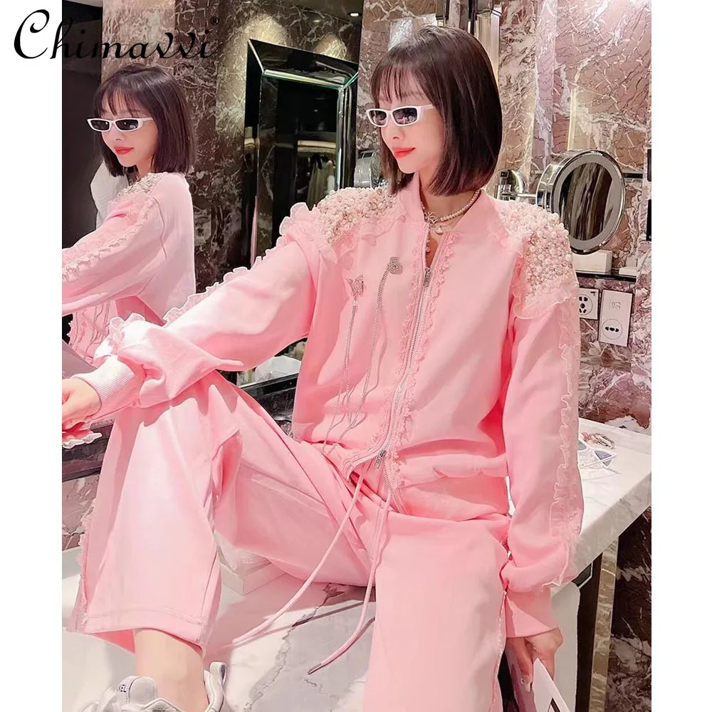 

Женская одежда, новые тяжелые европейские товары, искусственное пальто, Спортивные Повседневные брюки с высокой талией, женская одежда из двух предметов