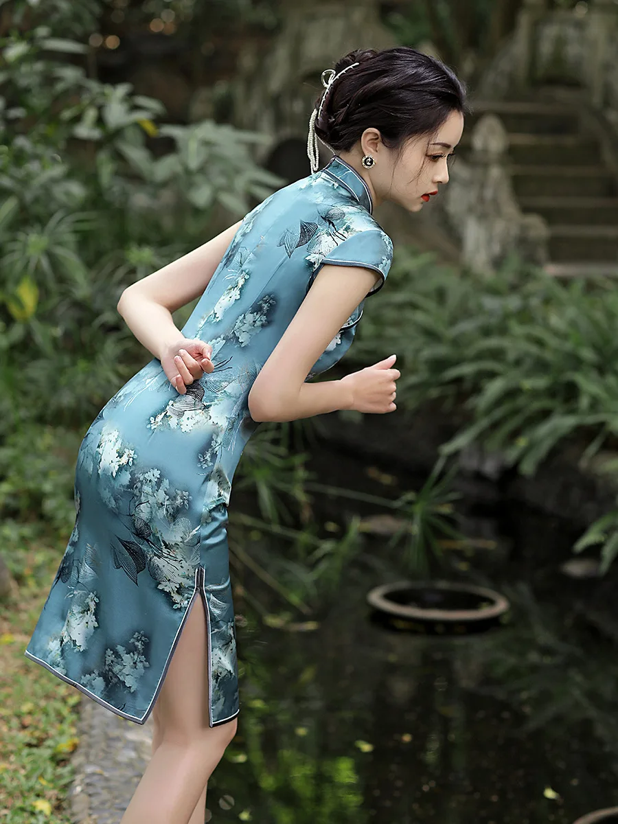 Высококачественное платье-Ципао из натурального шелка верхняя юбка