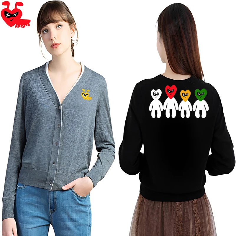 Женский кардиган Break Egg с v-образным вырезом вышитый муравьем однобортный осенний