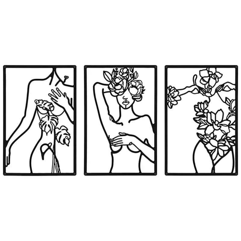 

3 шт. боди-арт Настенный декор женский боди-арт Настенный декор черный металлический женский минималистичный силуэт абстрактная линия иску...