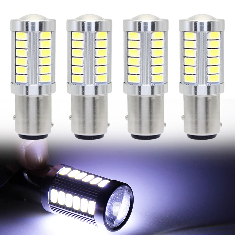 

4pcsT20 1157 33SMD LED Tail Brake Stop Backup Reverse Turn Signal Light Bulbs White For Universal Adjustment 12V 3W 6000k Lamps