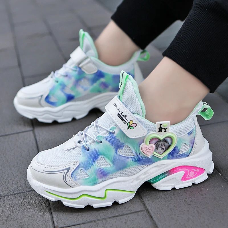Kids Shoes for Girls Spring Sporty Children Casual Shoes 7 -15 Years Old Breathable Print Pink Tennis Running Sneakers Girls enlarge