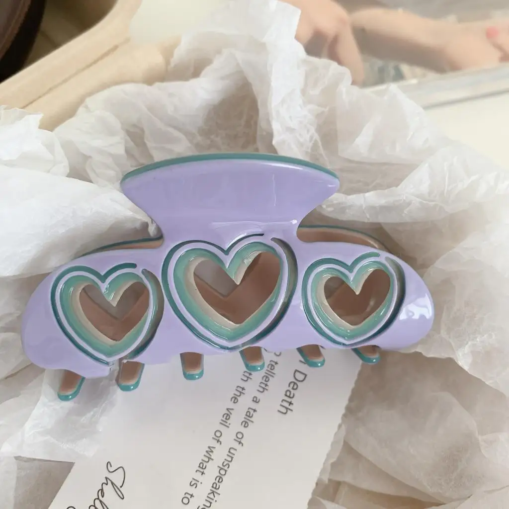 

Женская Винтажная заколка для волос Harajuku, розовая или фиолетовая акриловая заколка для волос в форме сердца, подарочные аксессуары для волос