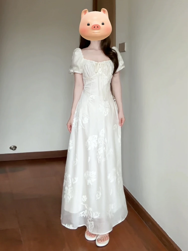 Белое платье с пышными рукавами во французском стиле для детей Новинка лета 2024